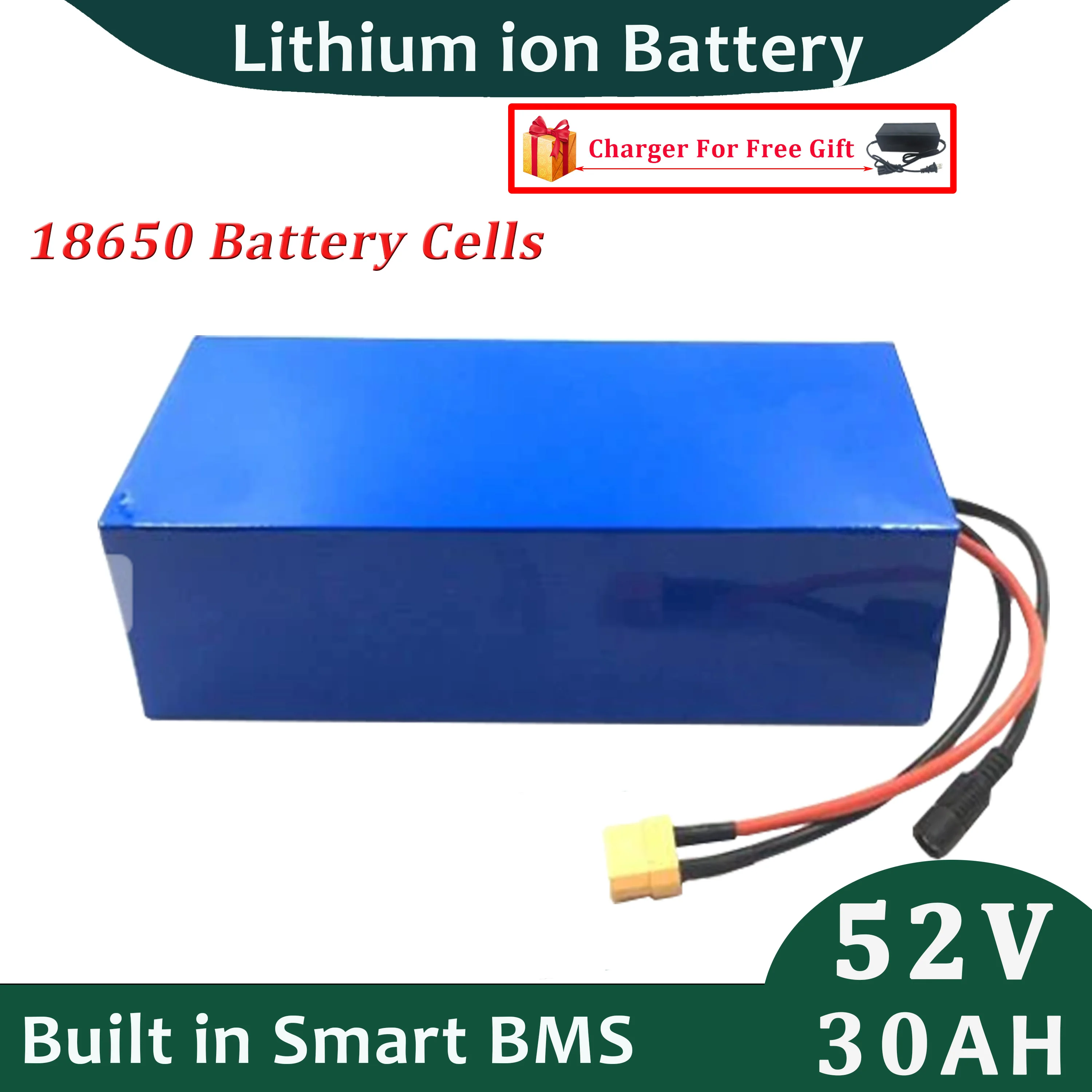 

Customized Lithium Battery 18650 Li-Ion 52v 30Ah Built in Smart BMS For Electirc Scooter E-Bilke with 5A Charger