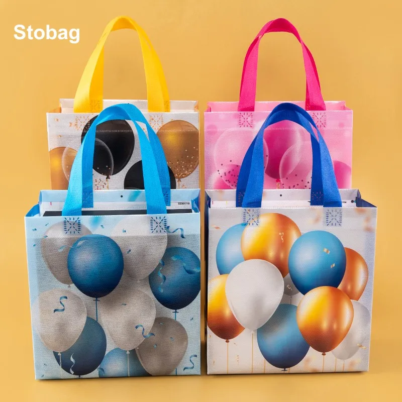 

StoBag 8/20pcs Cartoon Balloon Non-woven Tote Bag Gift Kids Fabric Package Waterproof Reusable Pouch Birthday Party Favors