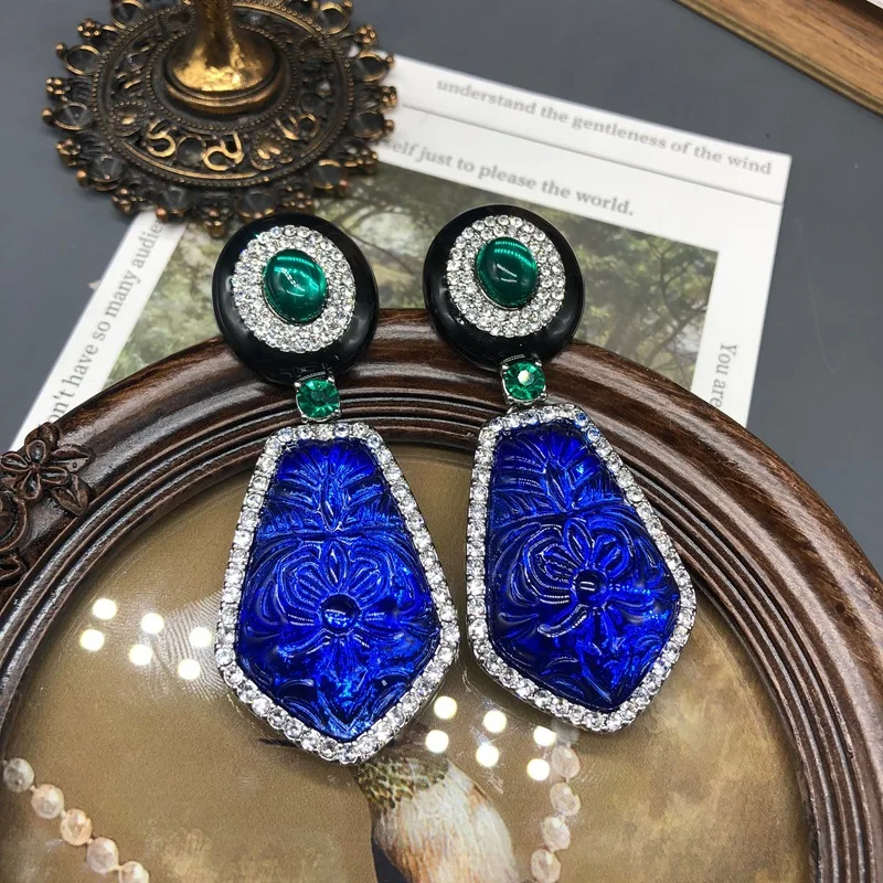 2025New Women Enamel Glazed Rhinestone Blue Jelly Resin Drop Earrings