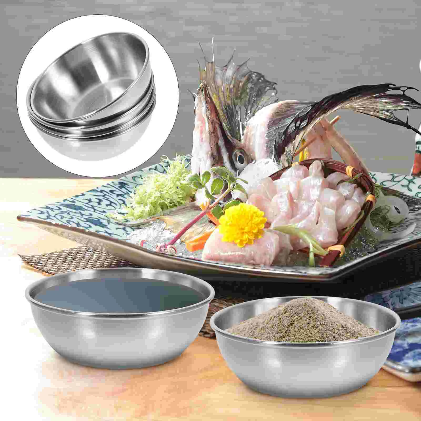 

4 Pcs Seasoning Stainless Measuring Cups Bowl Dish Flavor Food Sauce Appetizer Plates Soy