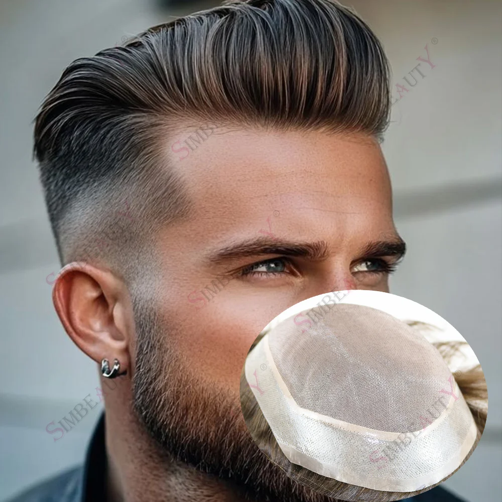 

Breathable Male Mono Mesh Swiss Lace&Pu Toupee Wigs Light Blonde Black Dark Brown #2 #4 Human Hair Prosthesis Capillary System
