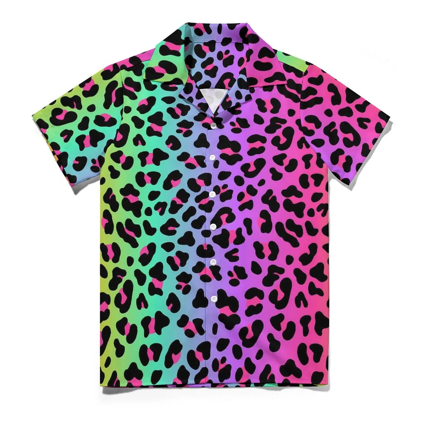 Rainbow Leopard Beach Shirt Cheetah Neon Print Hawaii Casual Shirts Male Retro Blouses Short Sleeve Pattern Clothing Big Size