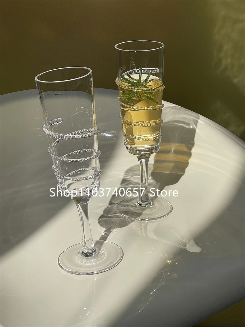 Niche European-style Transparent Glass Vintage Simple Champagne Glass Household Round Red Wine Goblet