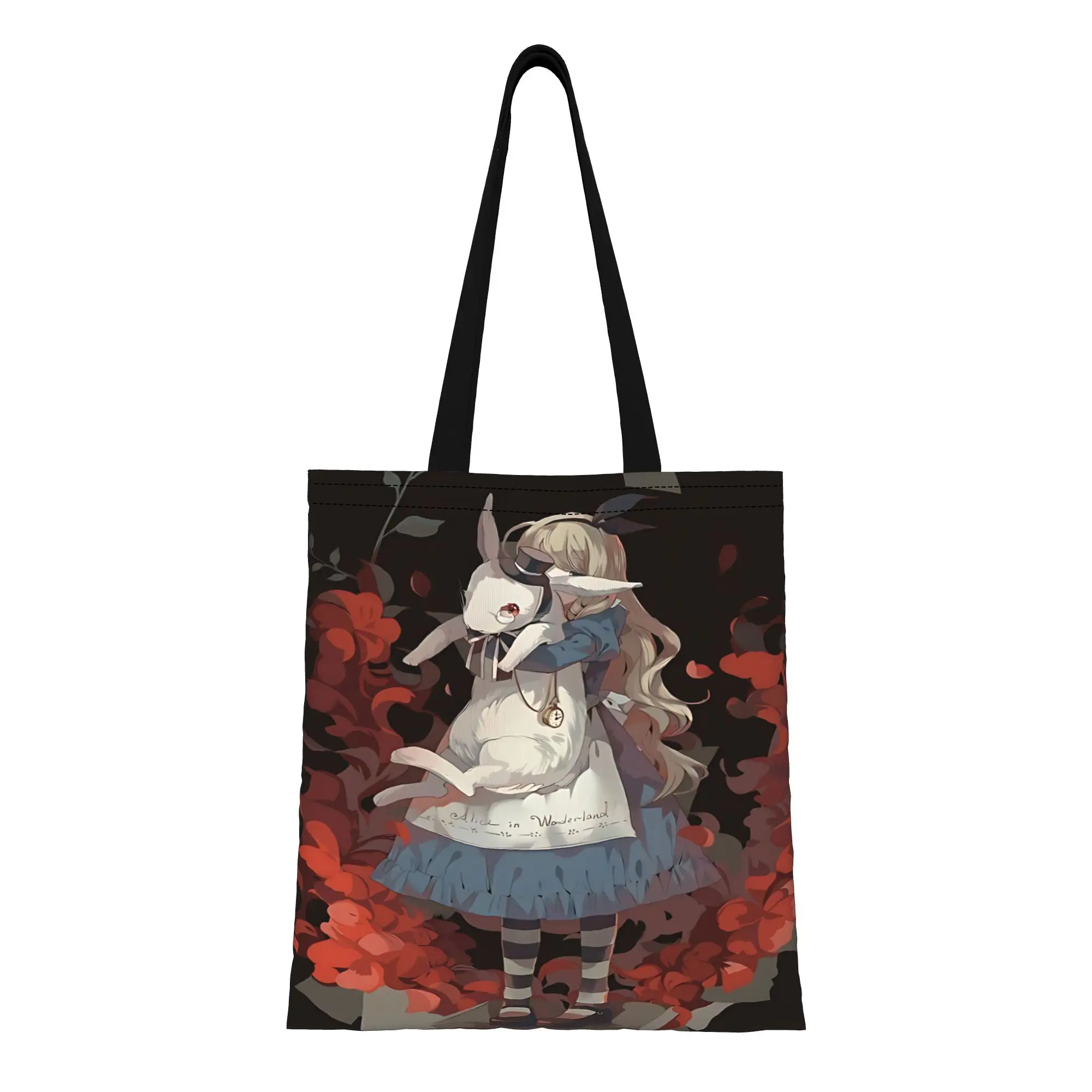 

1 шт. вместительная холщовая сумка-тоут с изображением Алисы и кролика из сказок Диснея, складная, с шикарным узором, подарок на первый день в школу