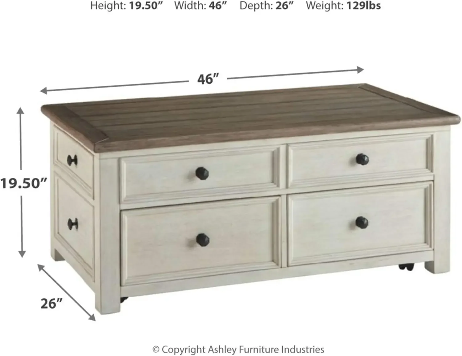 Farmhouse Lift Top Coffee Table with Drawers, Antique Cream & Brown，Made of veneers, wood and engineered wood