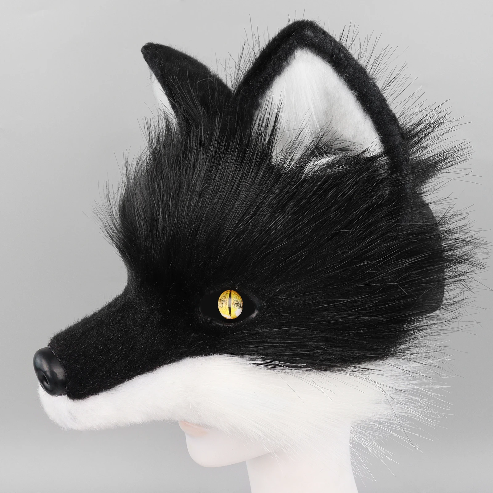 

Fluffy Half Face Wolf Mask Hat Animal Dog Wolf Masks Headwear Halloween Cosplay Costume Accessory