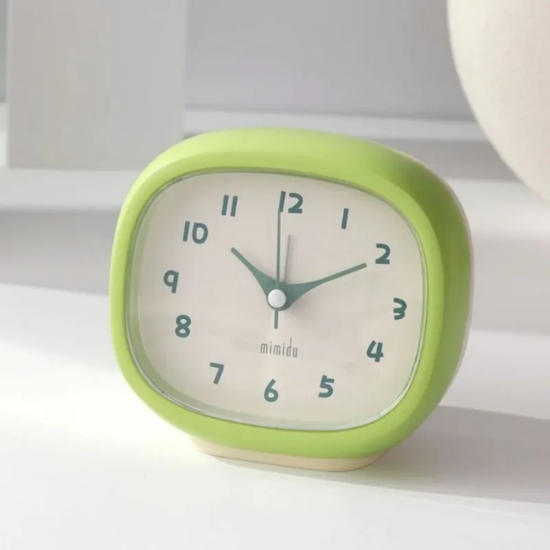 Creative Morandi Colors Decorative Table Clock Korean Cartoon Cute Children's Alarm Clock Students Get Up Silent Quartz Watch