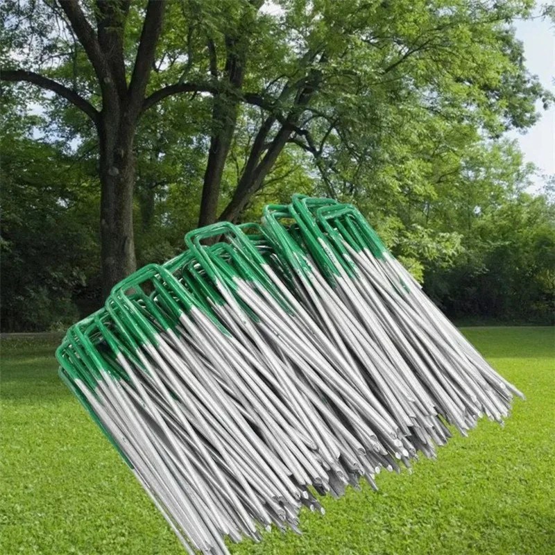 【ALLOWANCE】Landscape U-Shaped Ground Stakes 15Cm 50PCS Galvanized Garden Staples Stakes, Pin For Secure Lawn Fabric