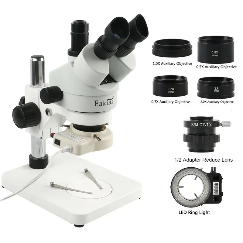 7X-45X Zoom Simul-Focal Trinocular Stereo Microscope+0.5X 0.7X 2X Barlow Lens For Phone Repair PCB Jewelry Solder Lab Inspected