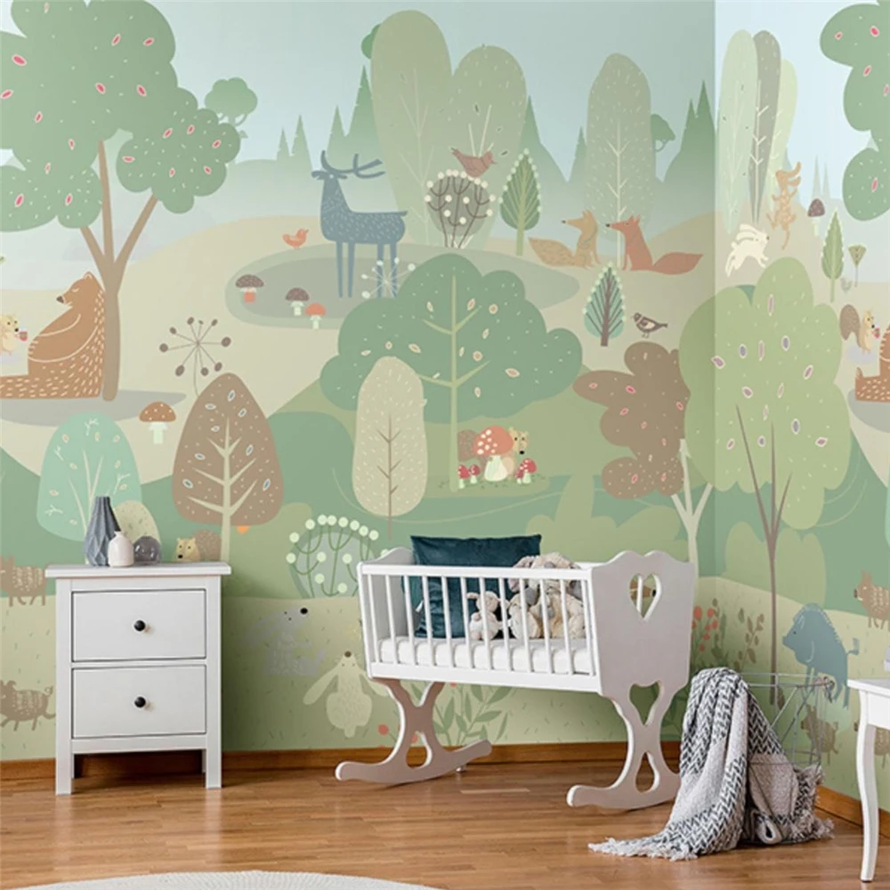 custom Modern minimalist Nordic wallpaper for children's room environmentally friendly wall fabric cartoon plant mural bedroom