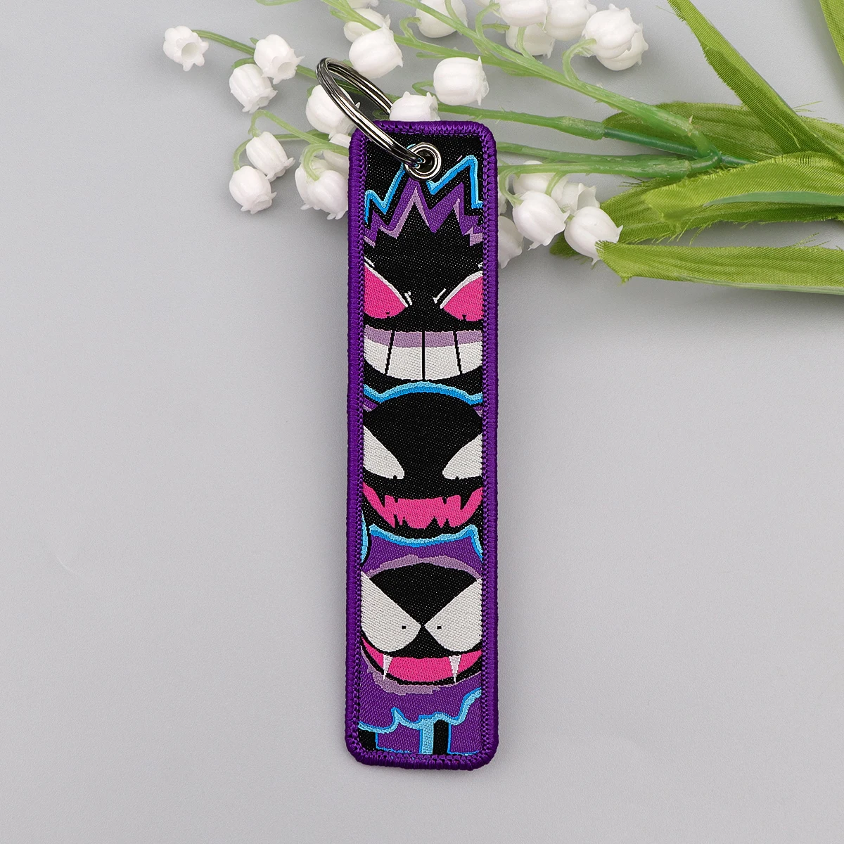 1 قطعة لطيف Gengar المطرزة مفتاح سلسلة للدراجات النارية مفتاح Fobs حامل الرجال النساء مفتاح العلامات حلقة رئيسية الإكسسوارات الهدايا