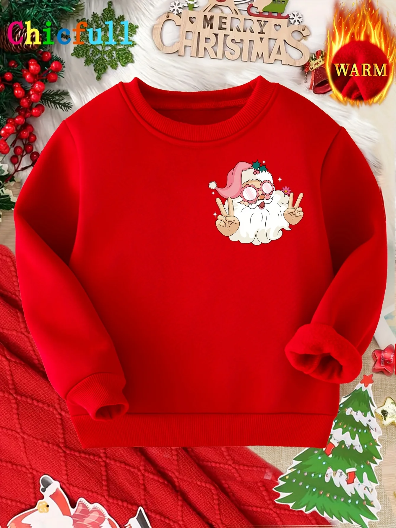 Autumn/Winter Stay-Merry and Bright Letter and Santa Claus Print Sweatshirt for Men and Women, Thick and Stylish.