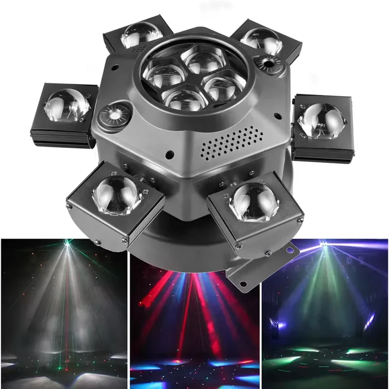 led moving head light efeito seis braco pequeno diamante 3in feixe olho de abelha laser dx512 luz atmosfera dj festa bar clube mostrar 01