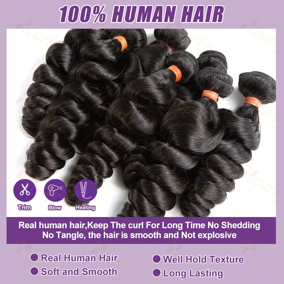 30 36 بوصة ملحقات مجعد فضفاضة 4 حزم صفقات لحمة بالجملة البرازيلي موجة فضفاضة الخام عذراء غير المجهزة 100% الشعر البشري