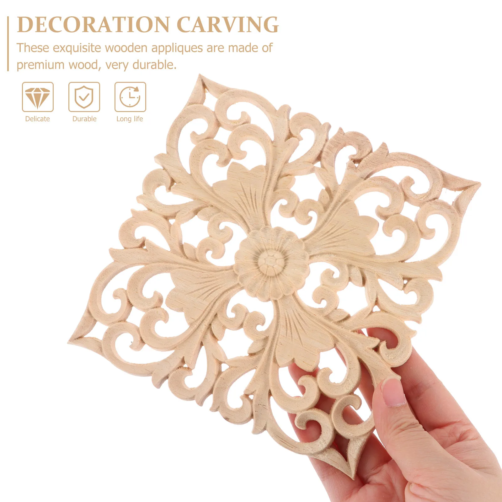 

2pcs Solid Wood Carved Decorative Applique Cabinet Bed Door Furniture Onlay Unpainted Frame Wall Home Decor Wood Appliques