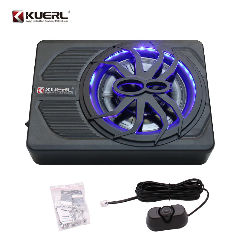 Estéreo de alta potencia para coche, Subwoofer ultradelgado de graves puros, 10 pulgadas, RMS activo, 180W, instalado debajo del asiento, Control por aplicación, luz colorida