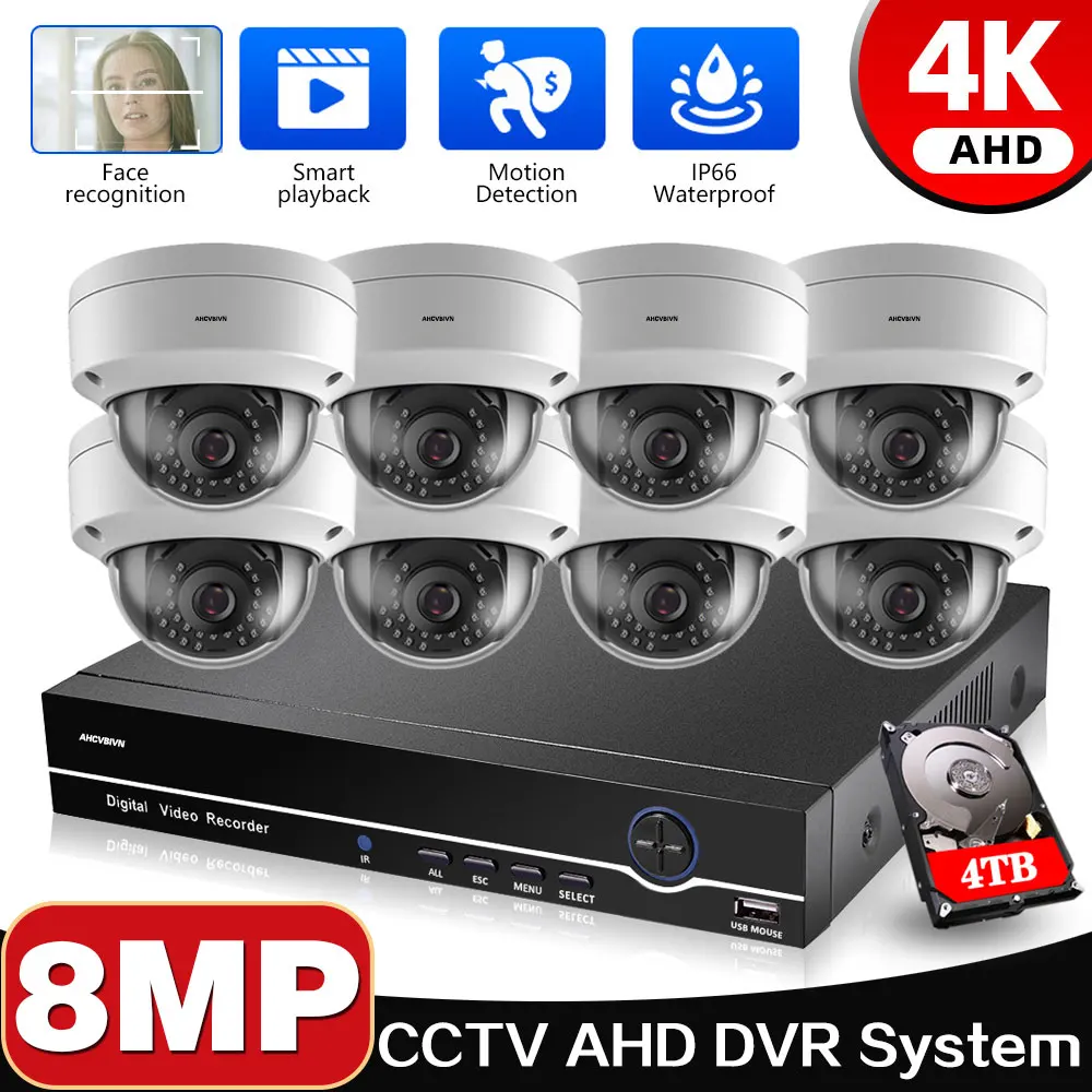 8MP 8CH Face CCTV Dome Camera Set Outdoor Waterproof AHD Security Camera Video Surveillance System Kit 4K XMEYE DVR Kit 8Channel