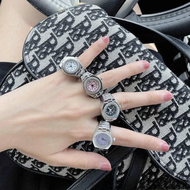 Mini Mode Finger Uhr Quarzuhr Uhr Finger Ringe für Männer Frauen Gummiband Punk Gothic Paar Römischen Ring Schmuck Geschenk