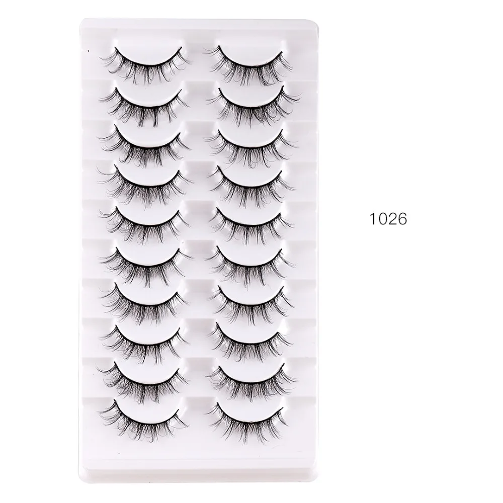 

10 Pairs Handmade Long Natural False Lashes Volume Fluffy 3D Mink Eyelashes Wispy Black Band Eye Lashes Eyelash Extension