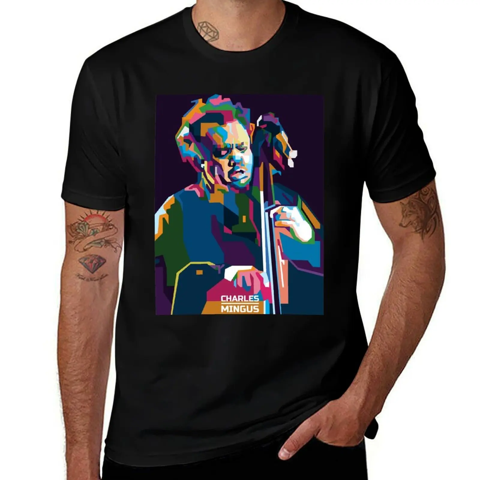 

Футболка с абстрактным геометрическим рисунком Charles mingus in WPAP, мужские футболки с рисунком, мужская футболка, летняя мужская футболка, роскошная футболка