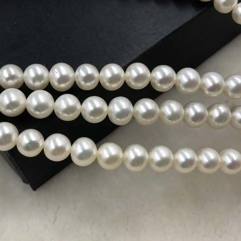 ELEISPL Fine Jewelry AAA 7.5-8mm Near Round White Freshwater Pearls Loose Strings #505-2