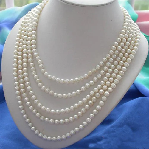 

Favorite Pearl Jewelry，100'' 6-7mm White Round Freshwater Cultured Pearl Necklace,Wedding Birthday Party Charming Lady Gift