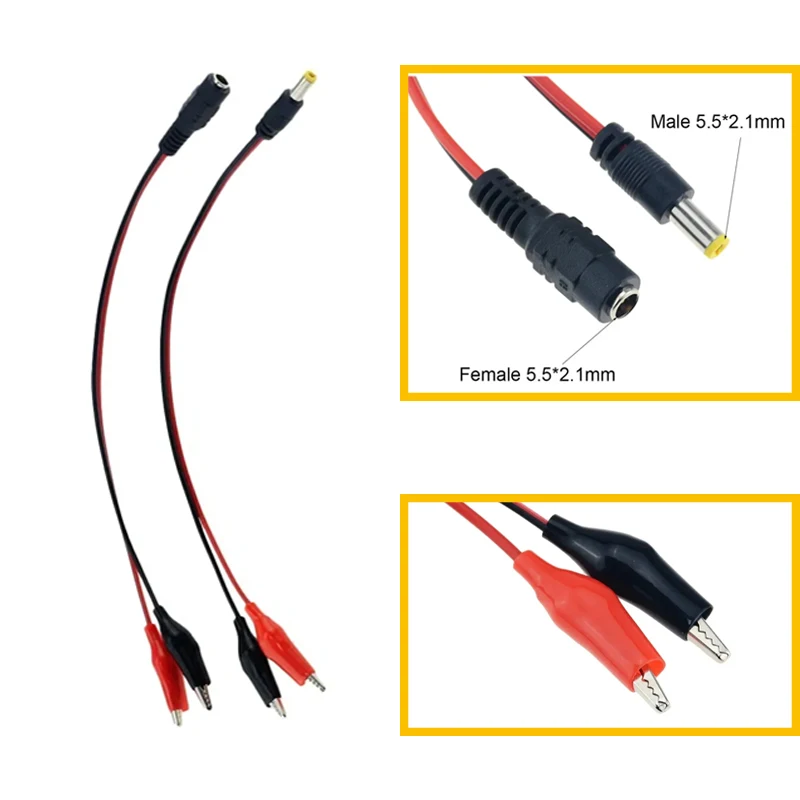 1PCS Alligator Clip 5.5*2.1mm DC Power Plug Connector Adapter Plug 25CM Test Leads Wire Crocodile Male Female Connect Line