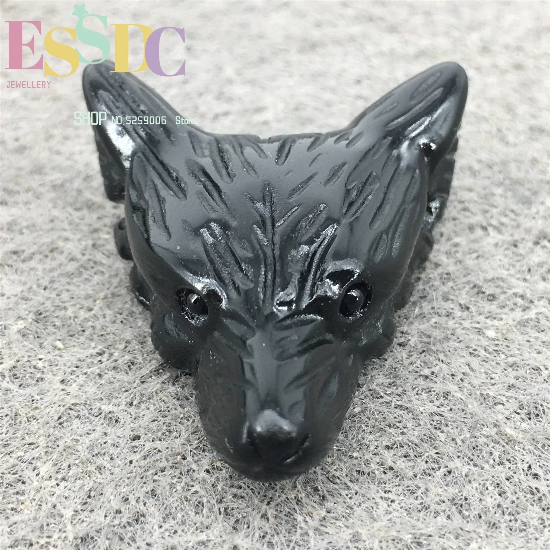 Wholesale  Fashion Good Quality Natural Obsidian Stone Carved Wolf Head Shape Pendants For Necklace Jewelry Making