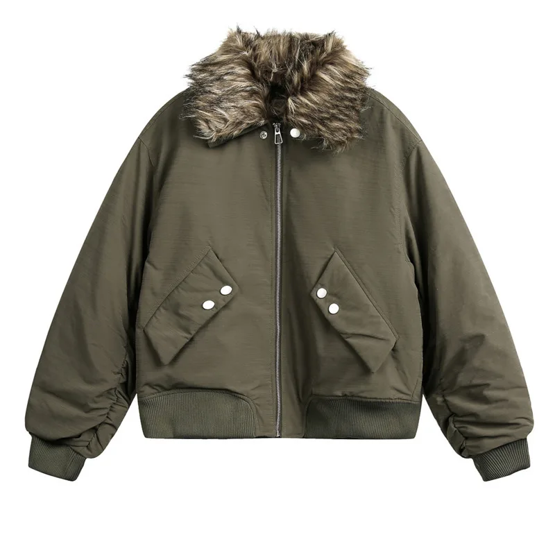 سترة قطن بيسبول شتوية جديدة للرجال لعام 2024 ، سترة منفوخة بياقة من الفرو قابلة للفصل ، سترة قطن أمريكية بلون سادة BM/BM246