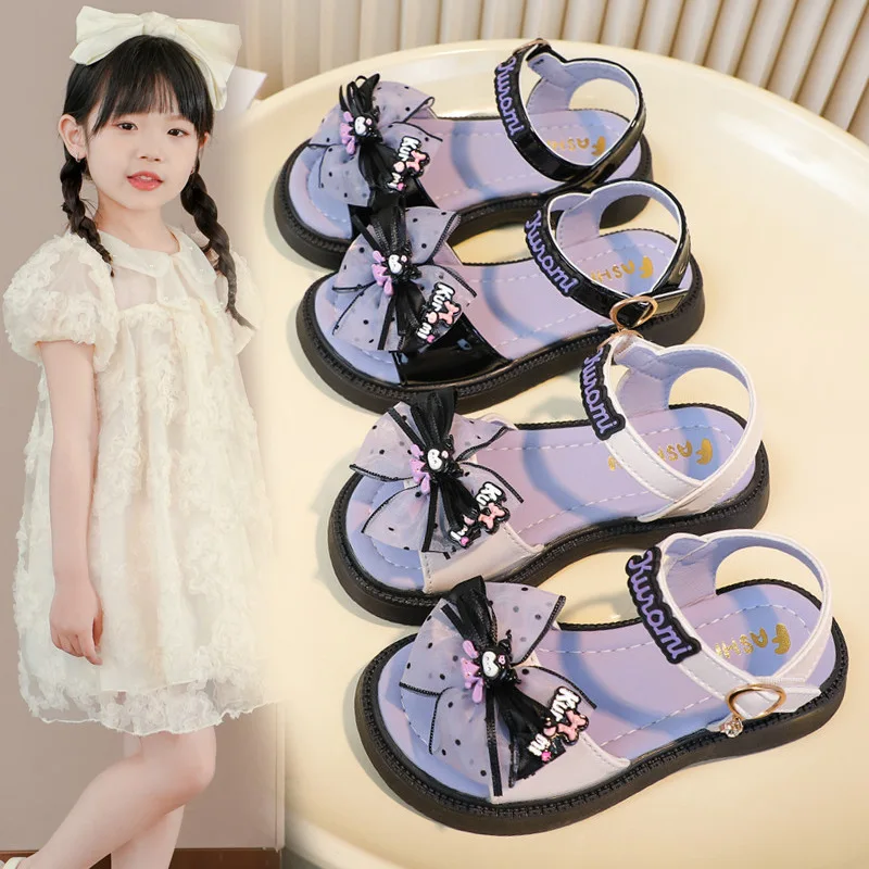 

Girls' Sandals Summer 2025 New Style Open toed Soft Bottom Bow Kuromi Girls' Princess Shoes Children's Beach Shoes