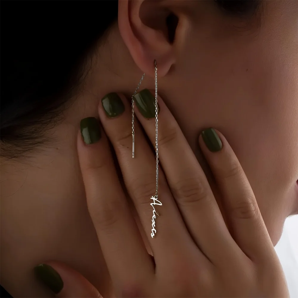 اسم مخصص سلسلة طويلة عراف أقراط للنساء الفتيات شخصية اسم استرخى انخفاض القرط مجوهرات من صلب لا يصدأ هدية #3