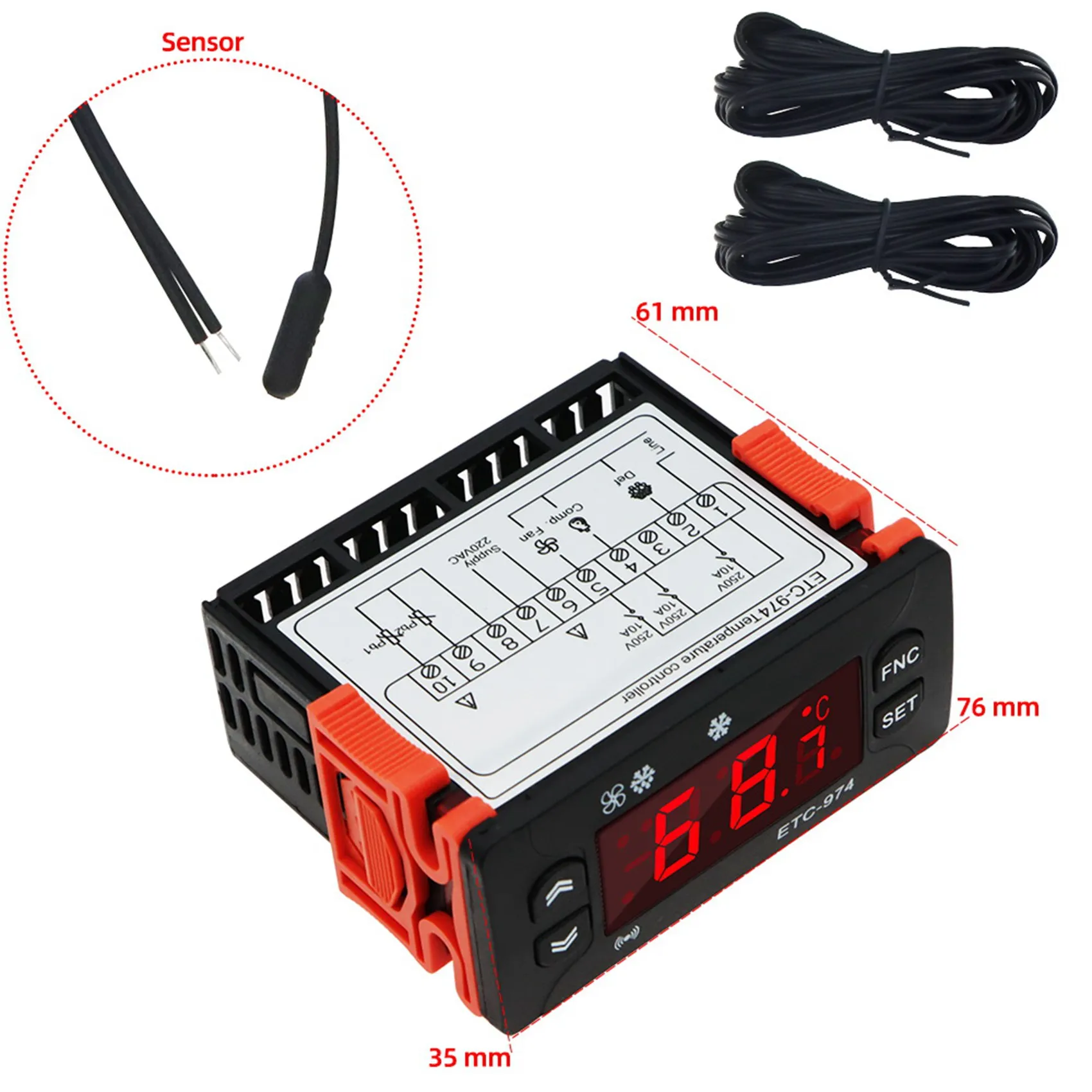 Imagem -03 - Digital Controlador de Temperatura Termostato Microcomputador Termostato Alarme Refrigeração 220v Sensor Ntc Etc-974