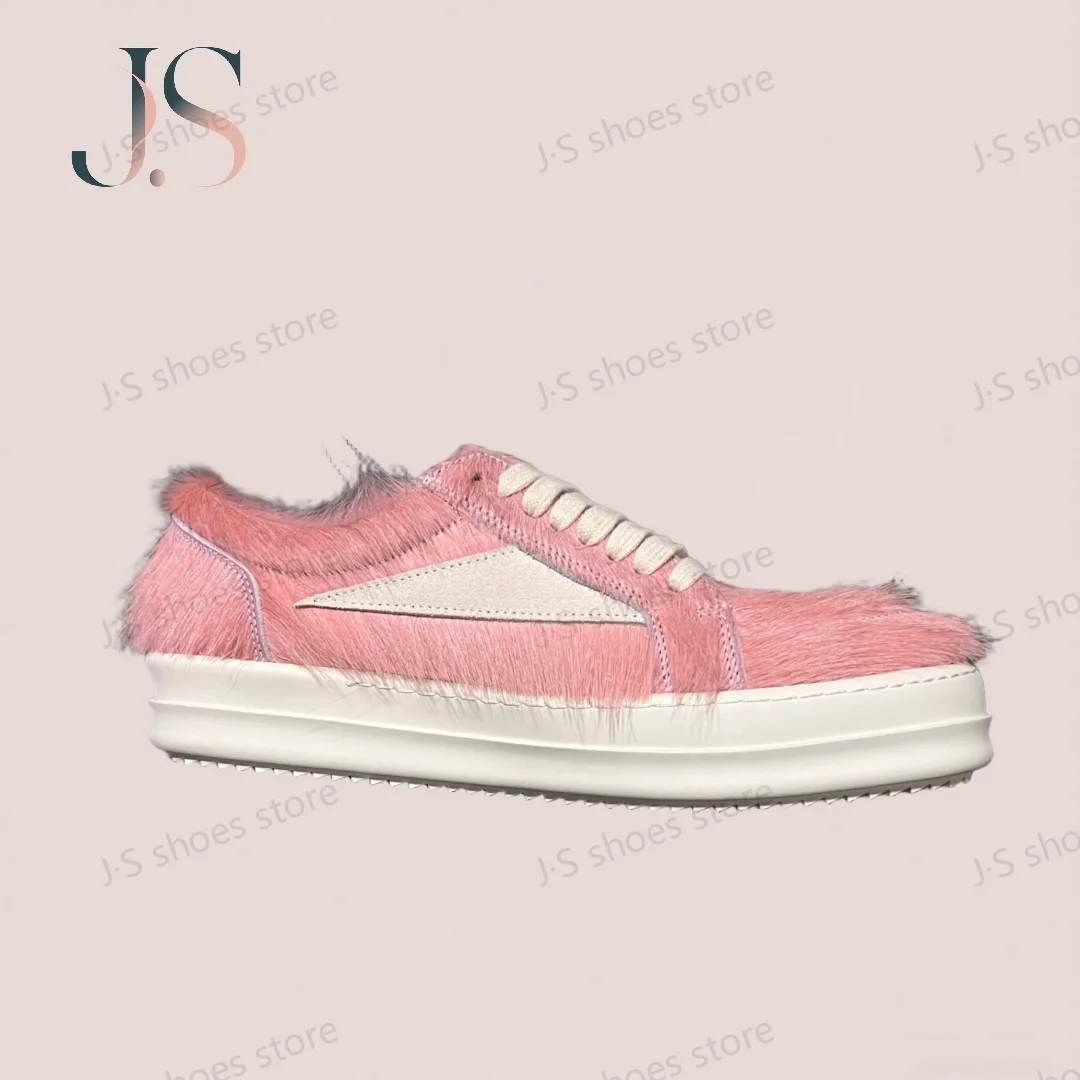 

R-o Retro Men Sneakers Casual Shoes Low Top Shoe Pink Horsehair White Suede Lace Up Women Pink Horse Hair Sneaker