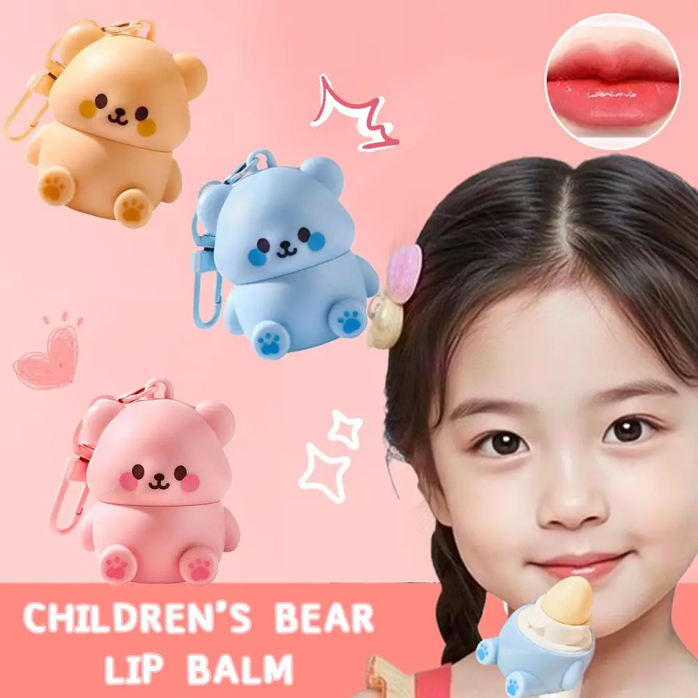 Kids Bear Lip Balm Strawberry/Blueberry/Honey Moisturizing Anti Dry Crack Baby Lip Care Jelly Pout Lips Safe No Irritating Child