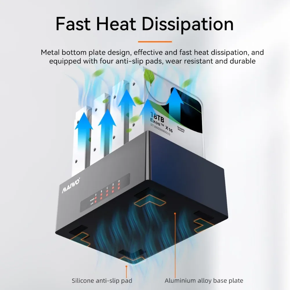 MAIWO 4 Bay Caja de disco duro de 3,5 pulgadas USB C Caja de disco duro externo SATA a USB3.0/Tipo-C Estación de acoplamiento HDD para HDD de 2,5/3,5 pulgadas