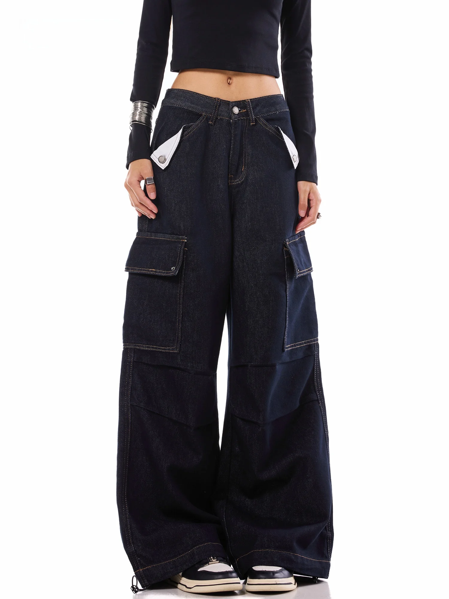 Fall New Style Women's Wide Leg Original Denim Workwear Jeans Pocket Design Casual Long Trousers Comfortable Breathable