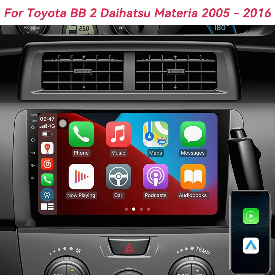 Android 16 CarPlay Auto Car Radio For Toyota BB 2 Daihatsu Materia 2005 - 2016 Multimedia Player Autoradio Navigation GPS Stereo
