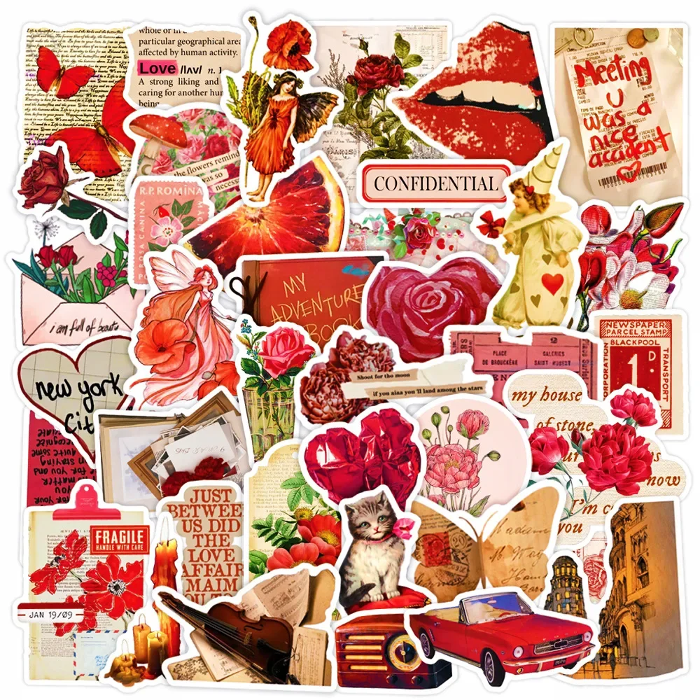 

50pcs Art Nostalgic Red Series Graffiti Stickers Suitable for Helmets Desktop Wall Decoration DIY Sticker Pack Wholesale