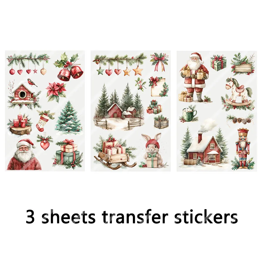 3 Stück rustikal rot grün Weihnachten UV DTF Glas Tasse Wrap Transfer Aufkleber Tassen Grußkarten Winter Weihnachtsbaum Ornament Home Decor – Detail 3