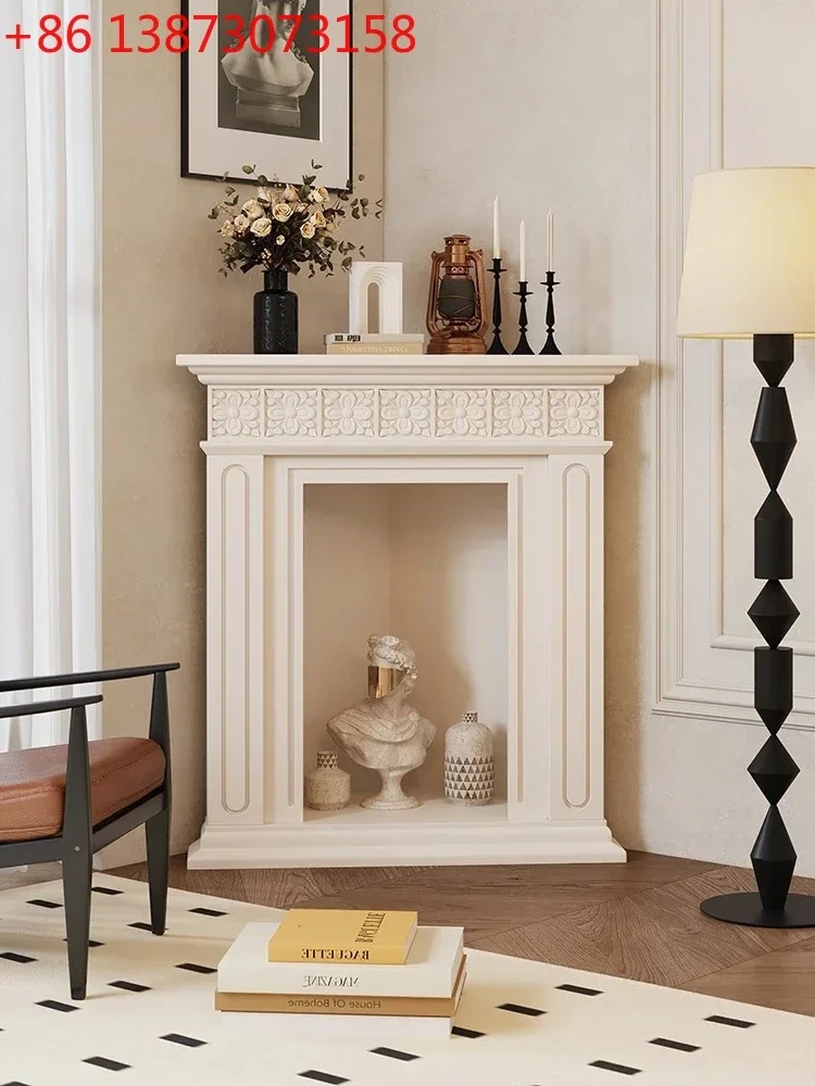 FG*Corner Fireplace Decorative Cabinet Solid Wood Right Angle Corner Display Cabinet French Carved Triangle Shelf