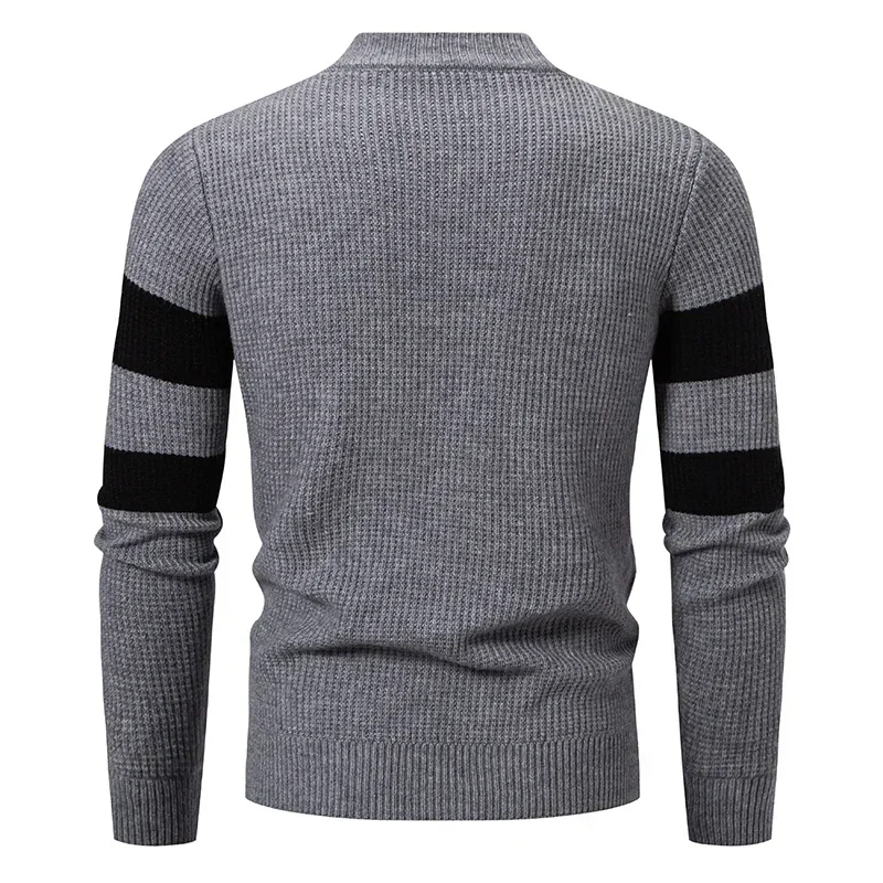 2025 Suéter de bloque de Color cálido informal de otoño e invierno para hombre de alta calidad, Tops de punto, ropa para hombre