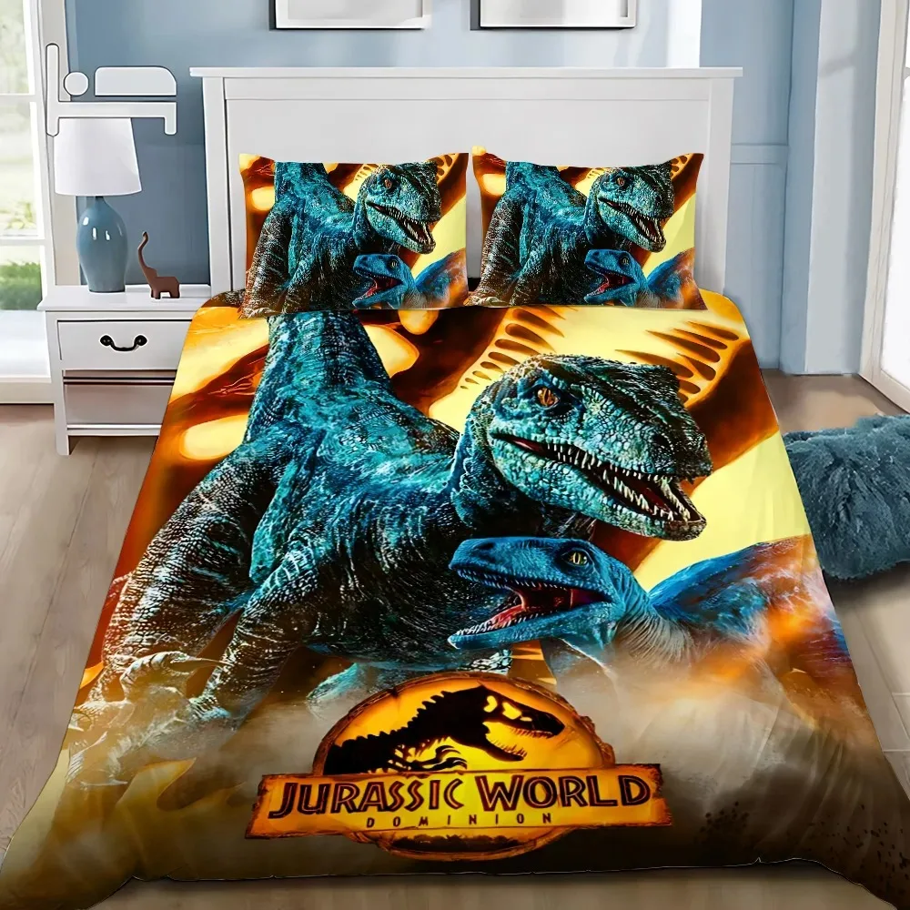 Housse de couette dinosaure monde 3D Jurassic Park, jeu exquis, impression numérique, ensemble de literie, décoration de maison, cadeau pour filles et garçons