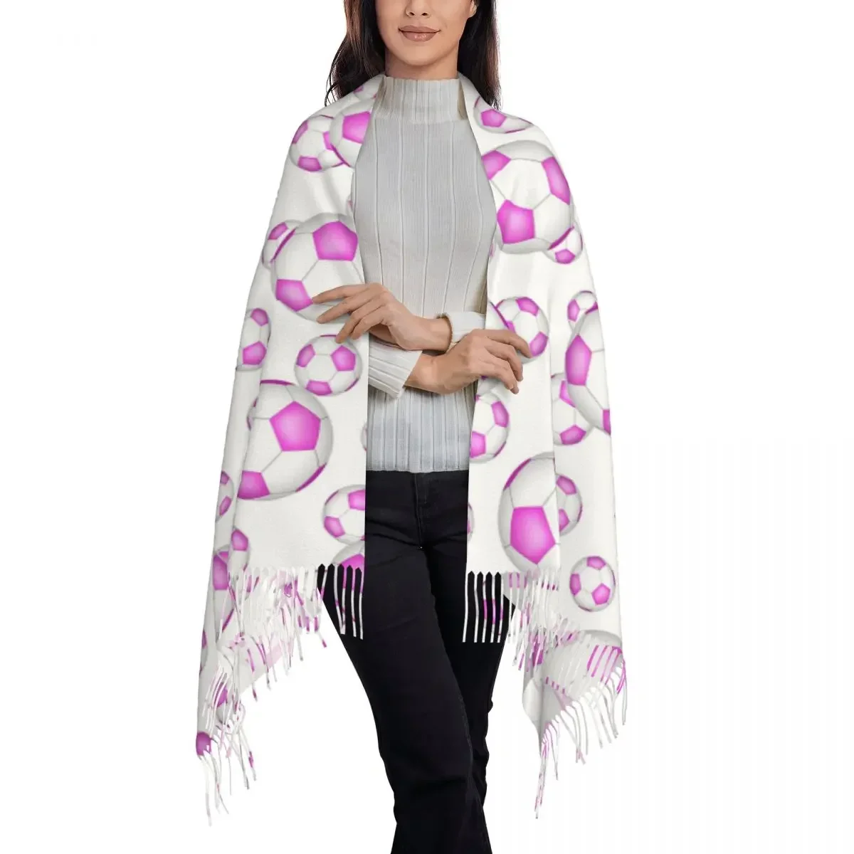 Pink And White Soccer Balls Scarf Tassel Scarves Women Soft Warm Shawls and Wraps Long Fall Winter Shawl Wrap