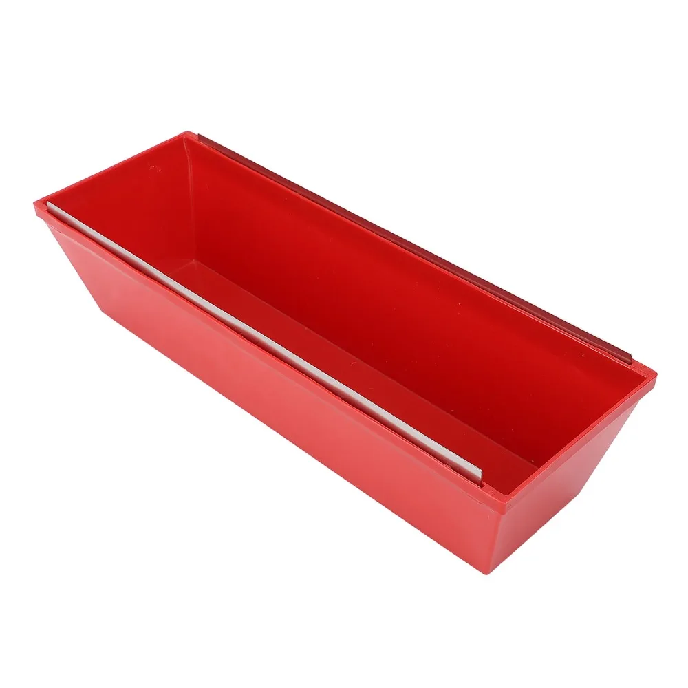 ABS Plastic Drywall Mud Pan Sheared Edges 14 Inch Mud Pan Bucket Tapered Sides Steel Scraping Bar Plastering Mud Tray