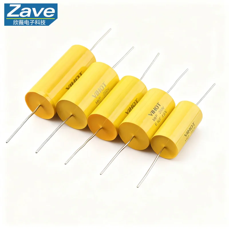 250V Non-Polarized MKP Axial Yellow Round Feedthrough Capacitor, 0.47~20μF J, High-Frequency Film Capacitor for Audio Crossover