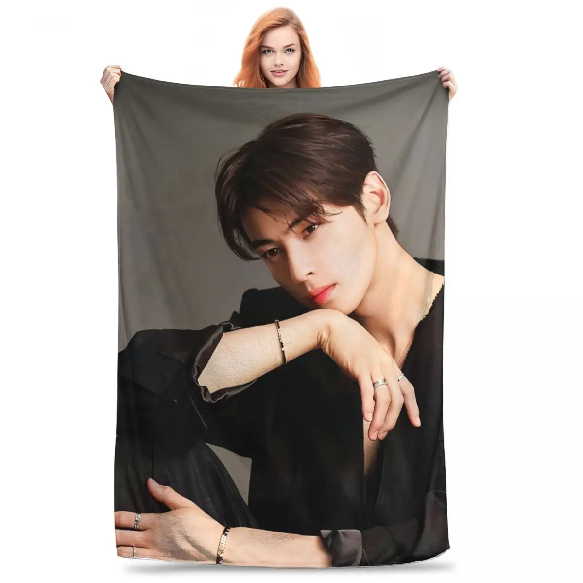 True Beauty Series Hwang In Youp Cha EunWoo Blankets Velvet Print Portable Soft Throw Blanket for Sofa Outdoor Bedspread