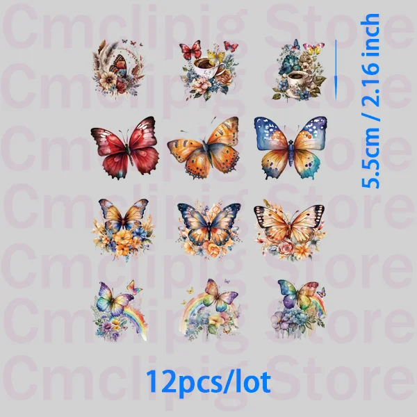 12 sztuk/partia Waterpainted Rainbow Butterfly naszywki termoprzylepne aplikacje na ubraniach naklejki termiczne zastosowania do prasowania