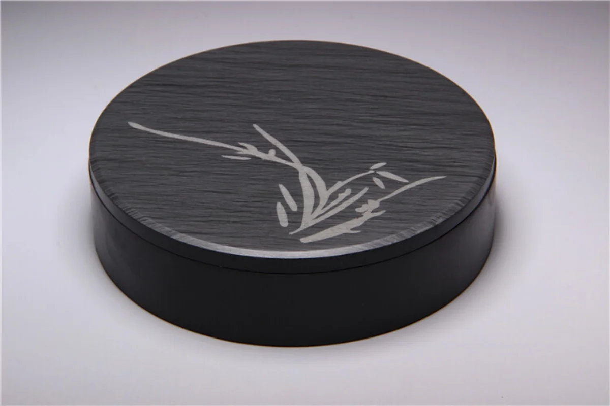 4.9" China Ink Natural Original Stone Hand-carved Grass Leaf Inkstone Inkslab
