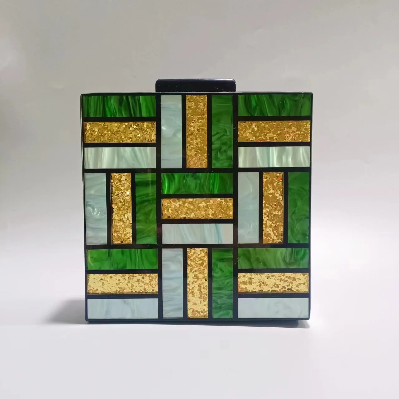 

Women Summer Retro European American Spliced Evening Shoulder Chain Acrylic Handbag