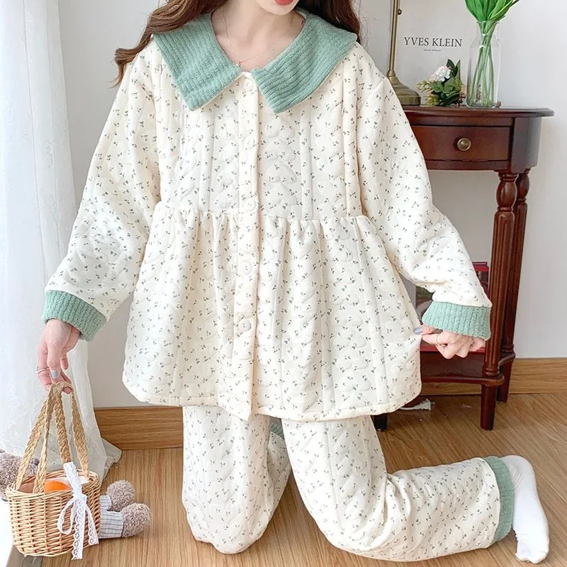 2023 New Autumn Winter Air Cotton Postpartum Sleepwear Pure Cotton Breastfeeding Loungewear Pregnant Women Pajamas Warm Homewear